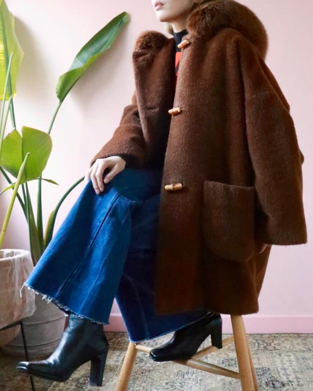 GUCCI ブラウン毛皮フォックスフード付きバンブーボタンコート　４０ GUCCI bamboo hooded coat | VINIVINI ONLINE SHOP