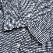 Mademoiselle NON NON マドモアゼルノンノン ギンガムチェック 縮れ生地 七分袖 ストレッチ シャツ 38 M /ネイビー系/パパス/日本製