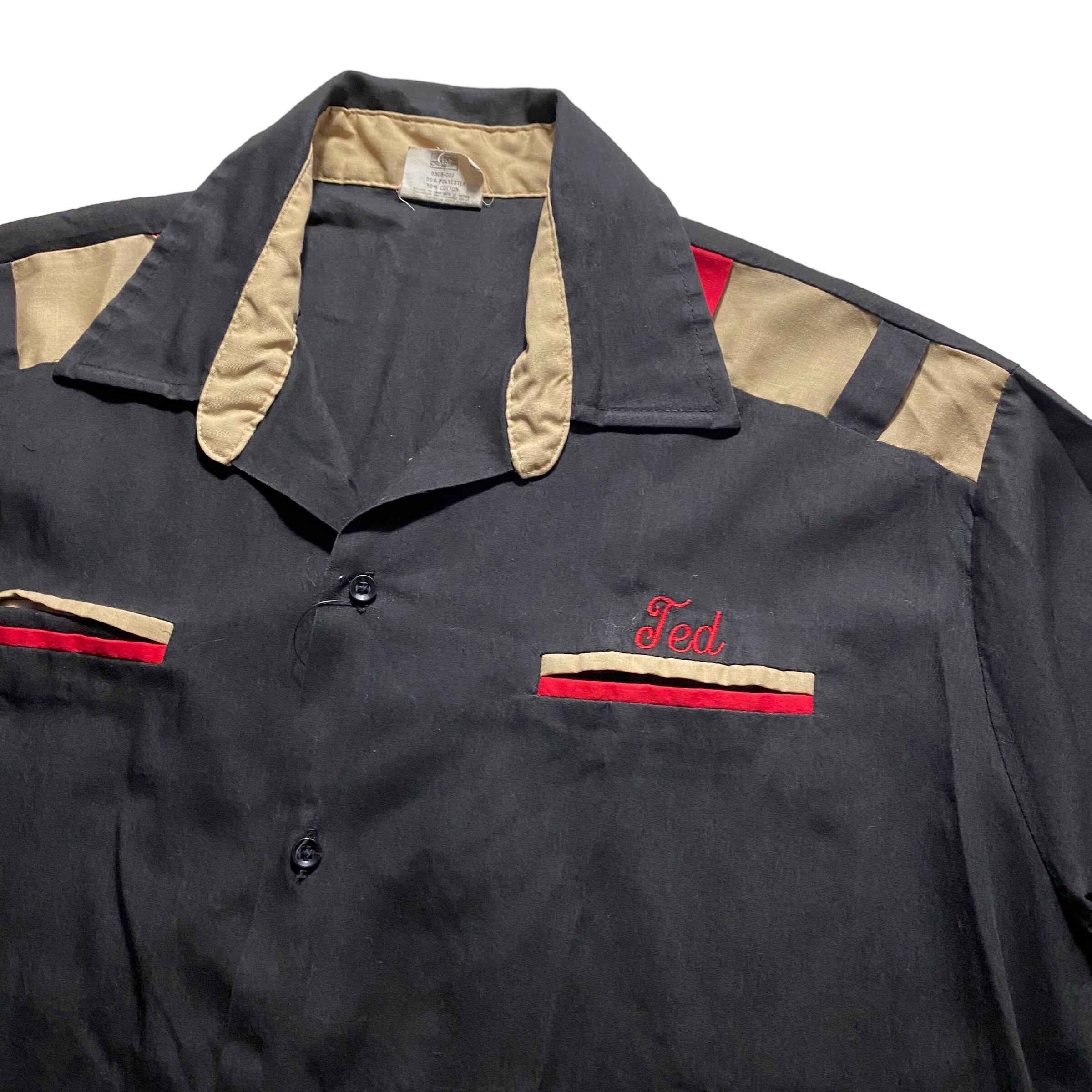 vintage 1970's KING LOUIE open collar bowling shirt “SHELL” | NOIR