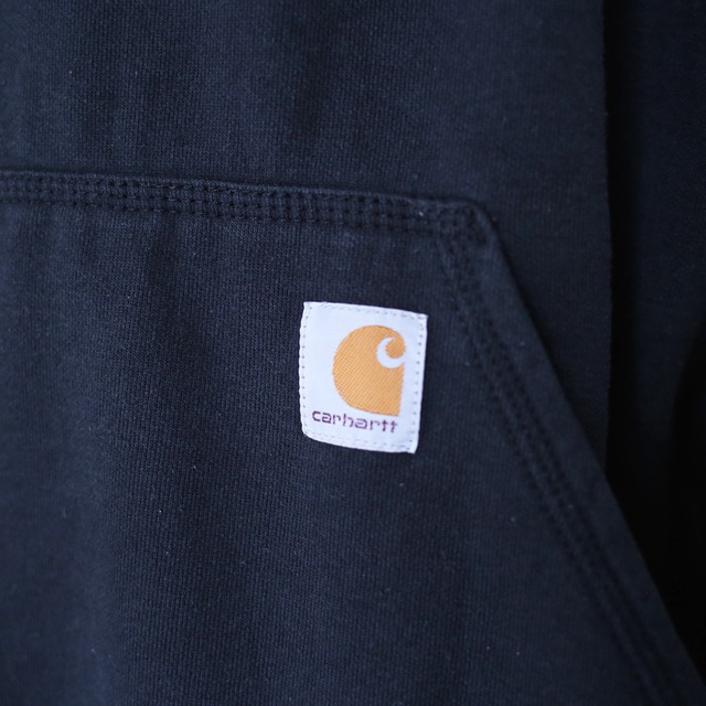 "Carhartt" sleeve logo printed over silhouette black sweat parka