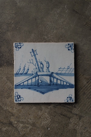 デルフトタイル 桟橋と人-antique delft tile