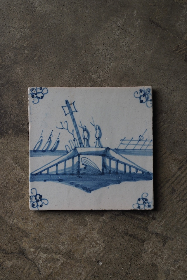 デルフトタイル 桟橋と人-antique delft tile