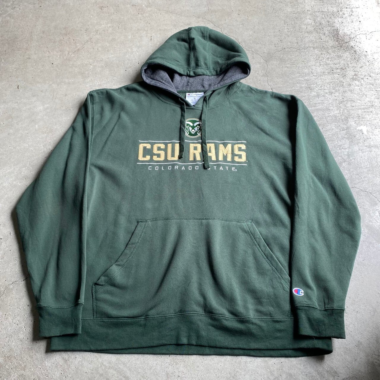 Champion チャンピオン CSU RAMS COLORADO STATE カレッジチームロゴ プリント プルオーバーパーカー メンズXL 古着  スウェットパーカー グリーン 緑色【パーカー】【CS2301-40】【SW20】【AN20】 | cave 古着屋【公式】古着通販サイト