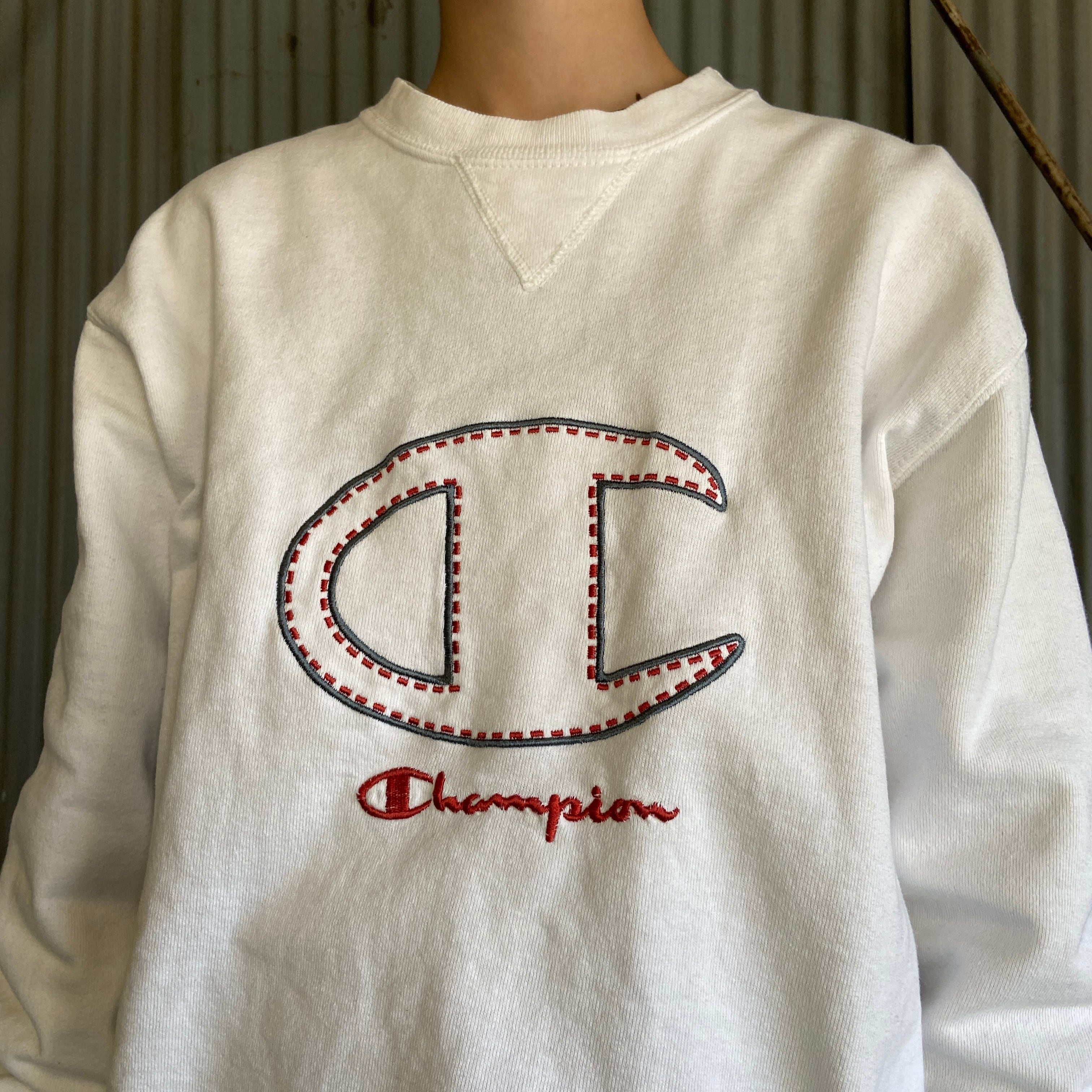 USA製 90年代 Champion チャンピオン ビッグロゴ刺繍 スウェット 
