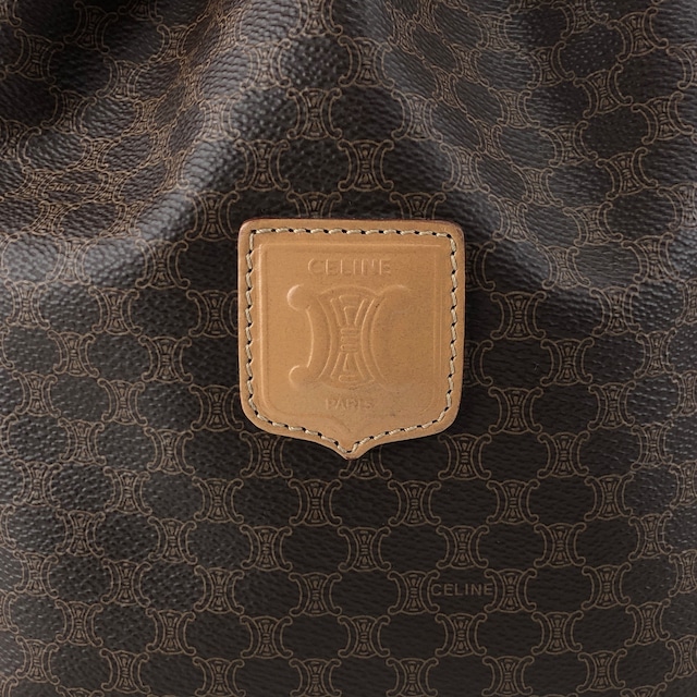 CELINE セリーヌ マカダム ショルダーバッグ ブラウン ブラゾン型押し PVC レザー 巾着 vintage ヴィンテージ オールド 3mevbd
