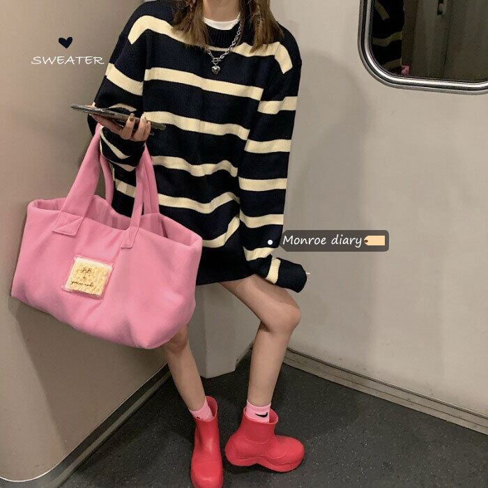 プルオーバー ストライプセーター オータムウィンタースタイルルーズニットコート ジャケット 秋物 冬物 モンロー12357702457