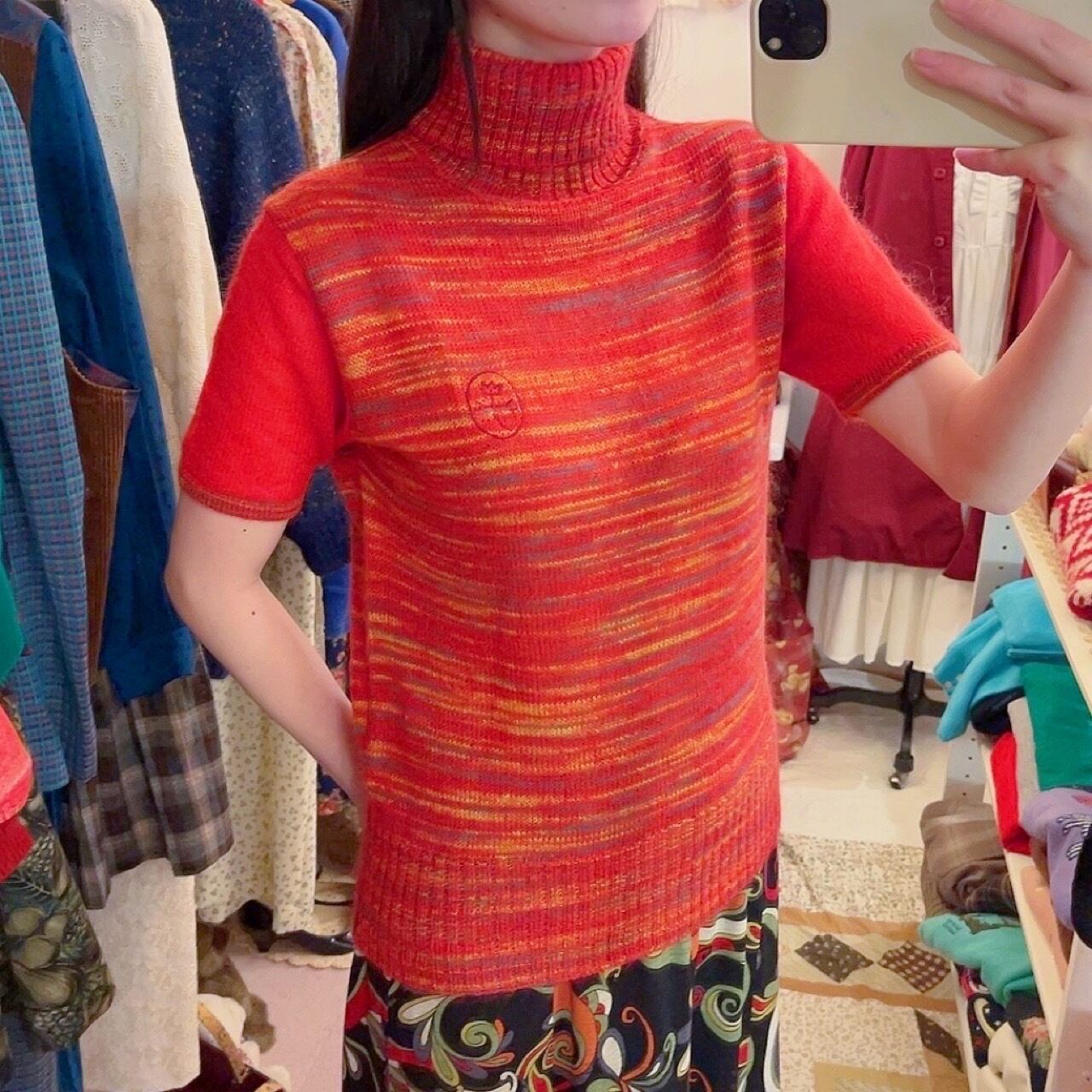 multi color turtle neck knit sweater