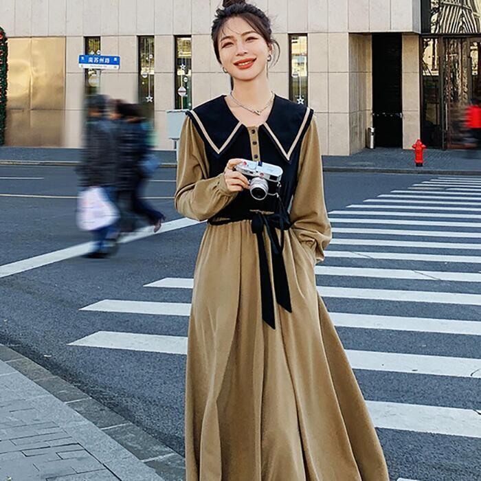 韓国 服 レディース ワンピース 黒 ドレス ロングスカート 黒 ロングワンピ