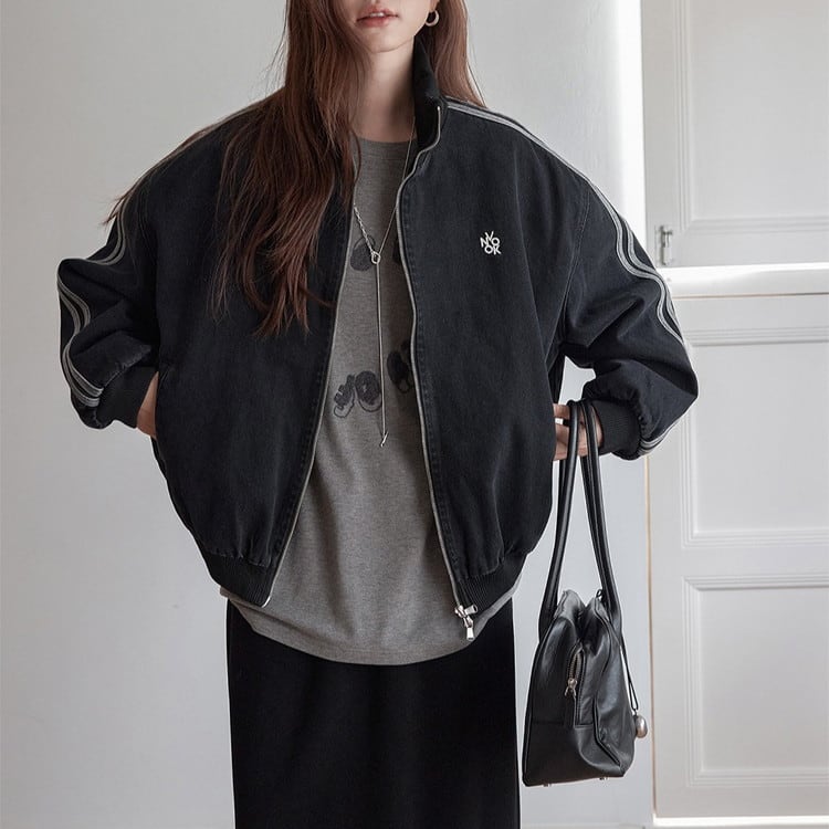 スタンドカラーデニムラインジャケット 2color [am03455] | amgot
