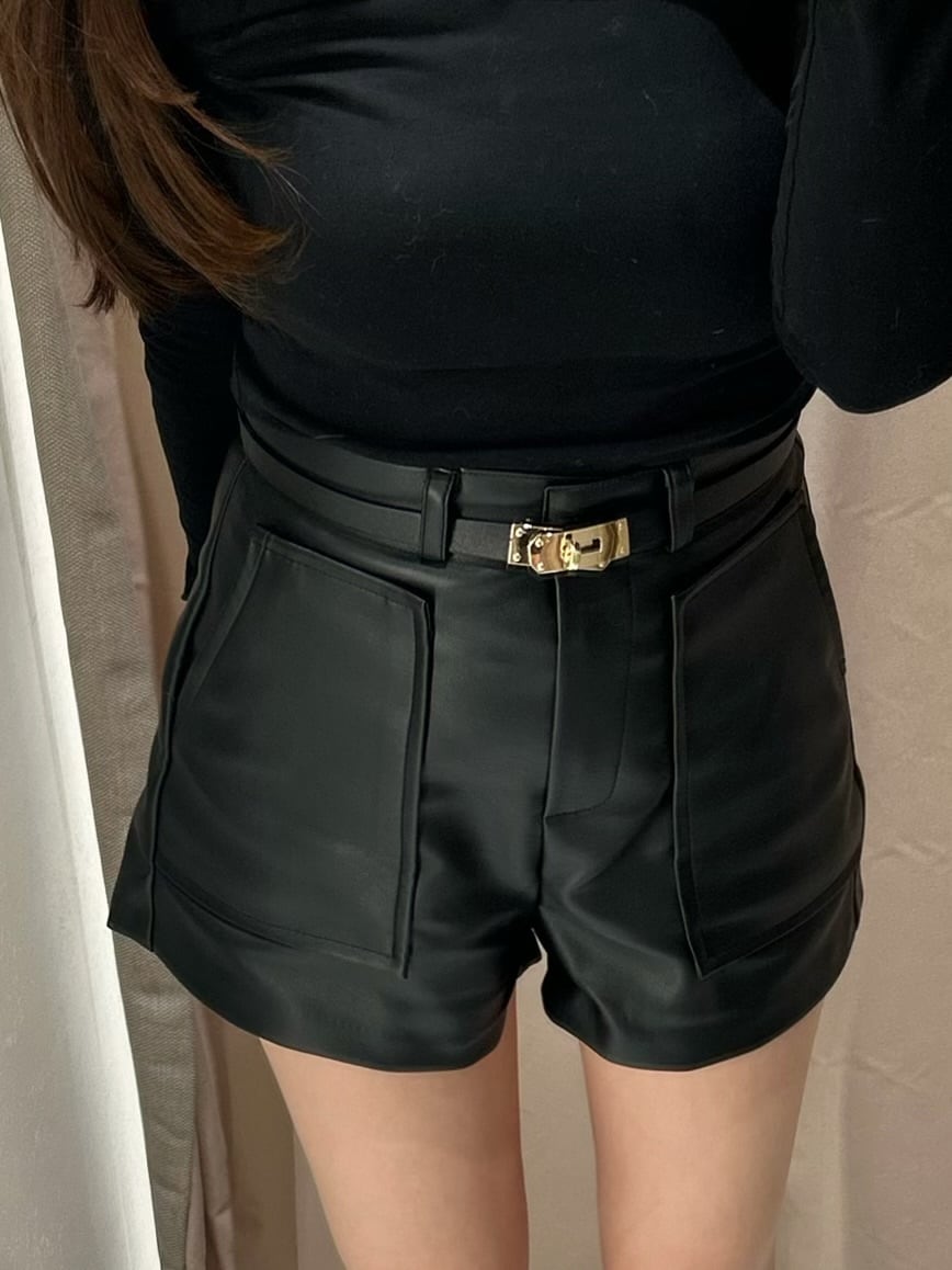 即納】leather short pants (belt set) / 3color | Hashtag
