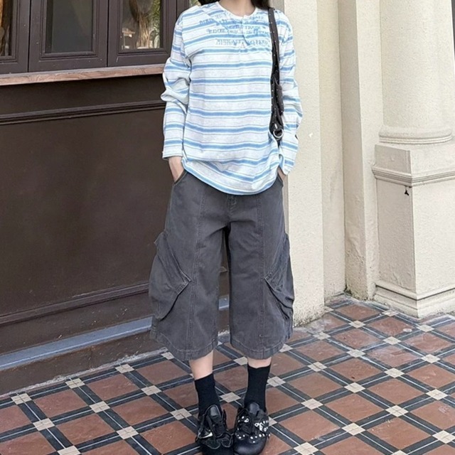 ヘンリーネックロゴグラフィックピッチボーダーTシャツ 1col R02712
