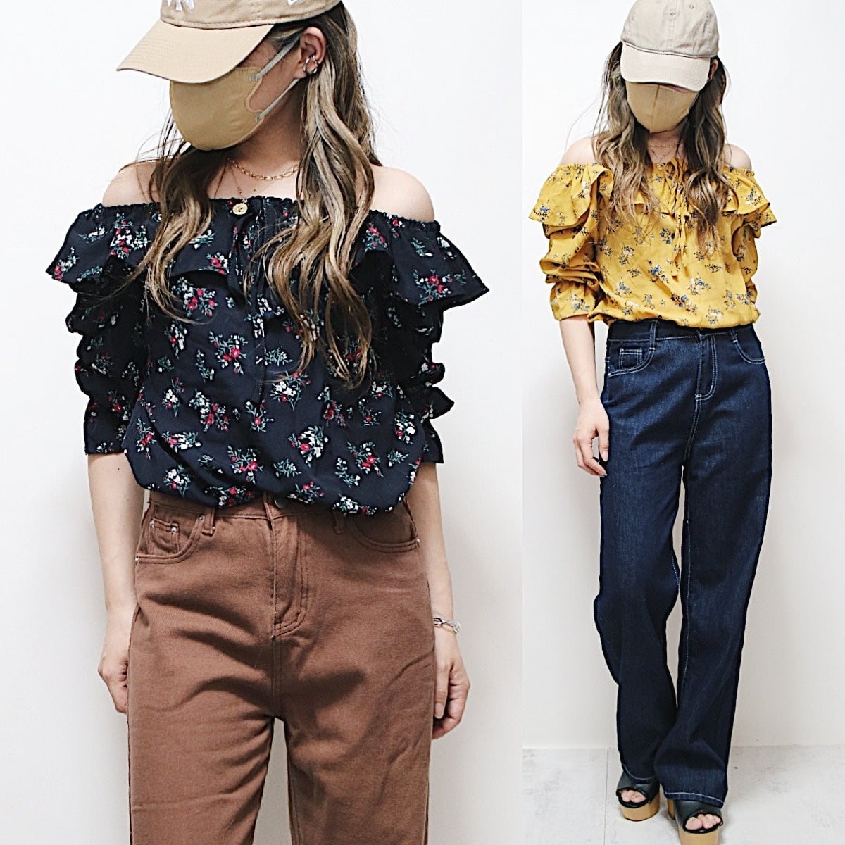 ビンテージフラワーオフショル