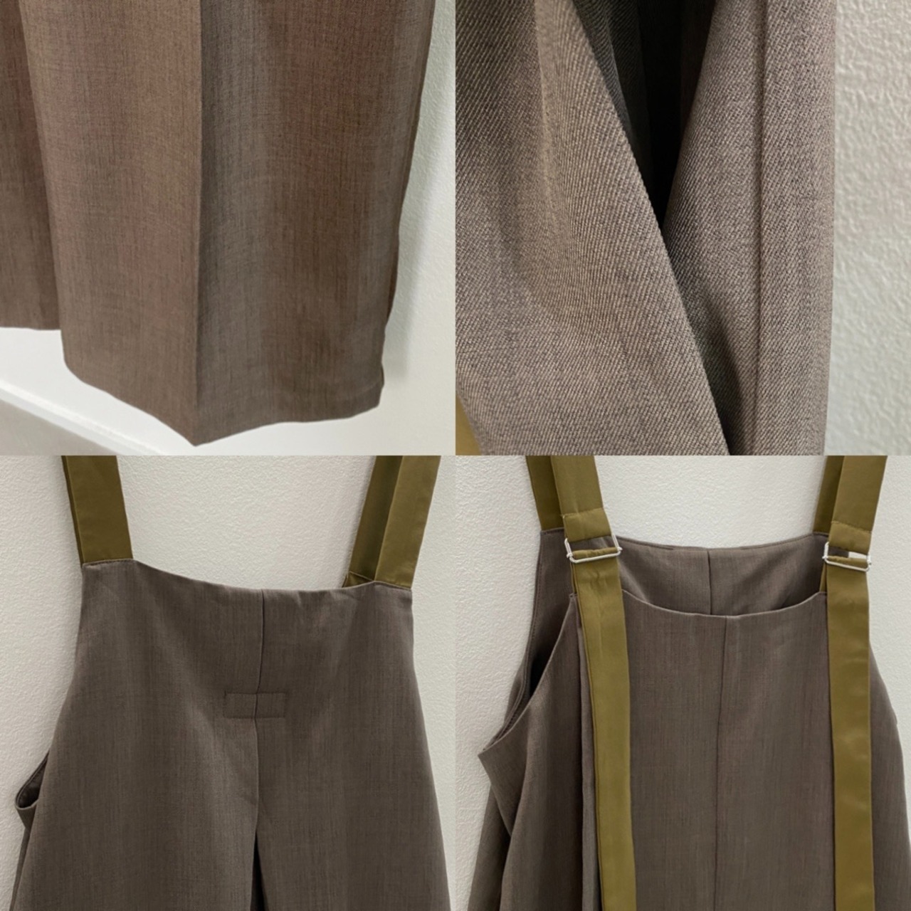 バックデザインタックサロペットPT/カーキブラウン