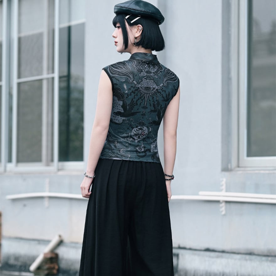 中華ゴシック ノースリーブトップス チャイナ襟サブカル参戦服