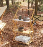 アウトドア マルチテーブル マルチファンクションソリッド ウッド 折りたたみ収納ラック キャンプバーベキュー