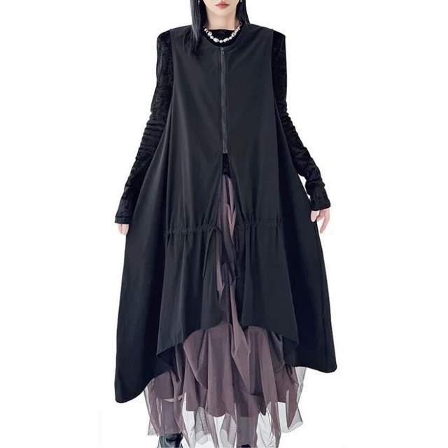 Asymmetry zip drape vest C1458
