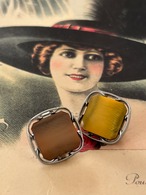 Japanese Vintage ボタン 18mm スクウェア カボション 透かし ブラウン/オーカー アクセサリーパーツ 装飾材 カルトナージュ