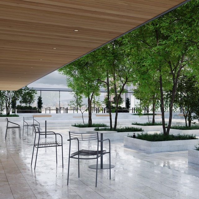 景色になじむ、軽やかなチェア。PF屋外アームチェア 【FCF2570】　屋外チェア　スタッキングチェア　アームチェア　鉄家具　国産家具