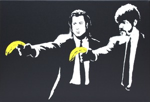 バンクシー「パルプ フィクション/Pulp Fiction Bananas」展示用フック付きキャンバスジークレ