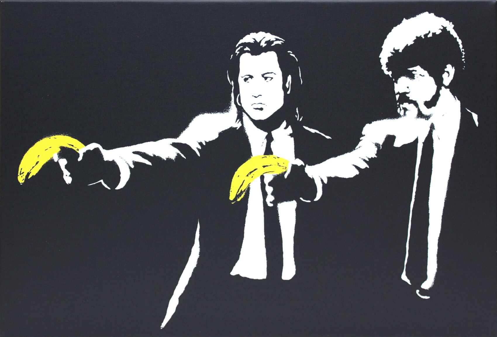 バンクシー「パルプ フィクション/Pulp Fiction Bananas」展示用フック付きキャンバスジークレ