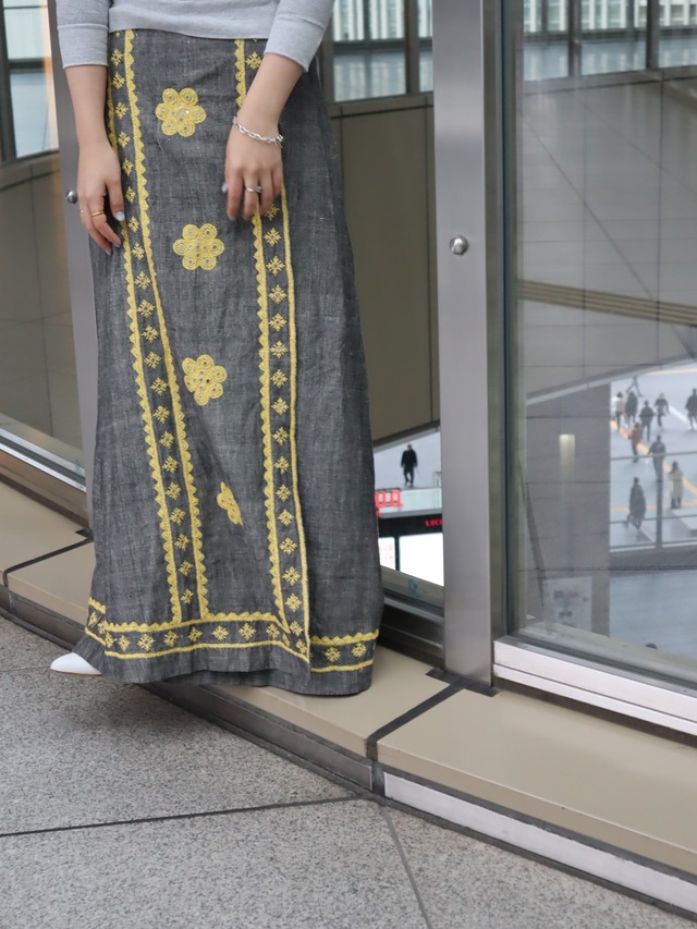 embroidery wrap long skirt【6024】