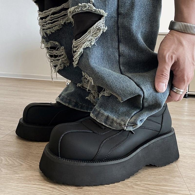 マット質感OR光沢感ある厚底レザーシューズ | mblueshop