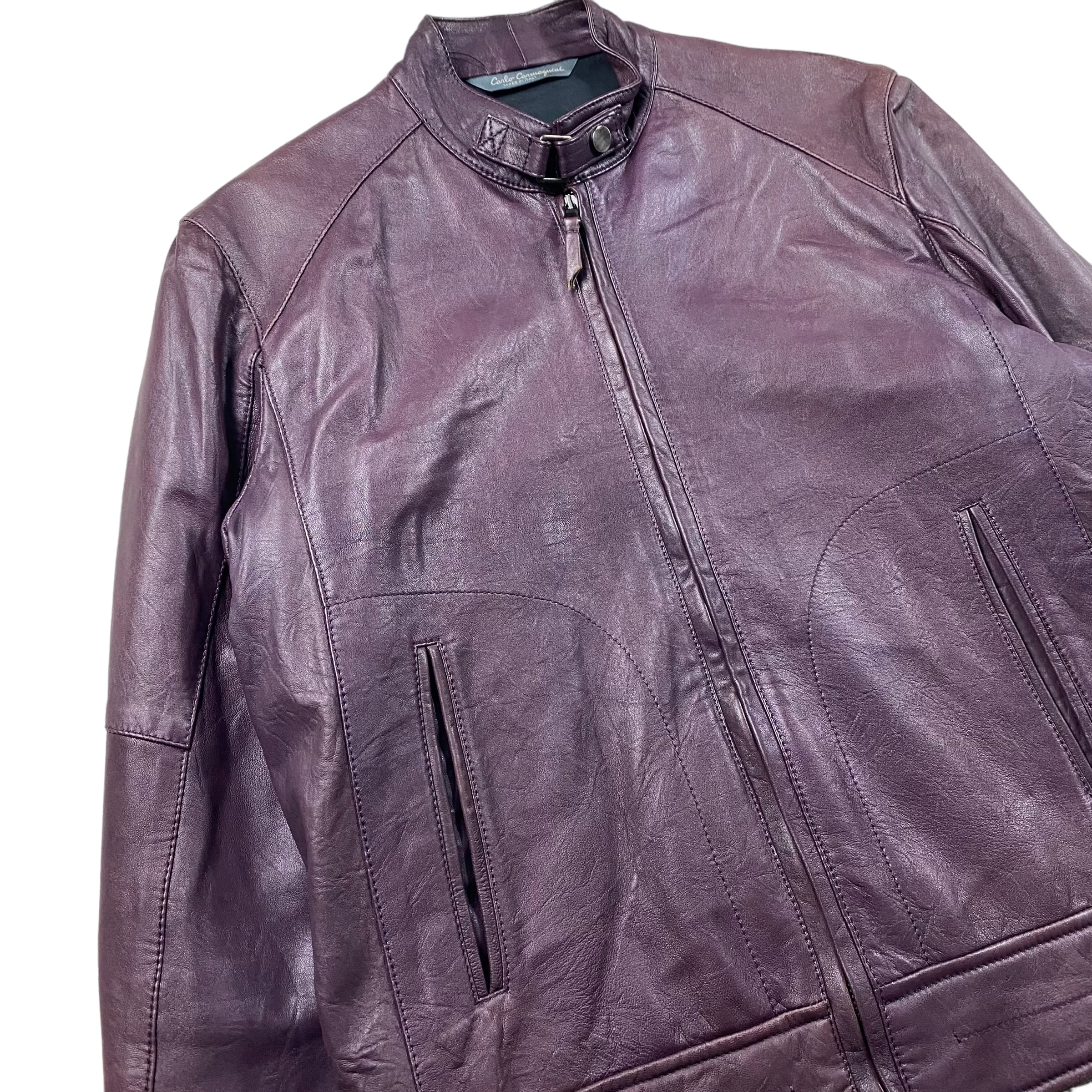 CARLO CARMAGNINI purple leather single riders jacket | NOIR ONLINE