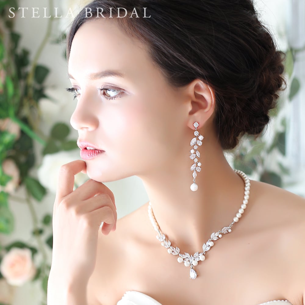 購買 シルバー パール イヤリング ウェディングアクセサリー 結婚式 美しい 真珠 b
