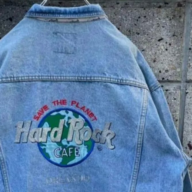 【Lサイズ】Hard Rock Cafe 90's デカロゴ刺繍 古着 デニムジャケット