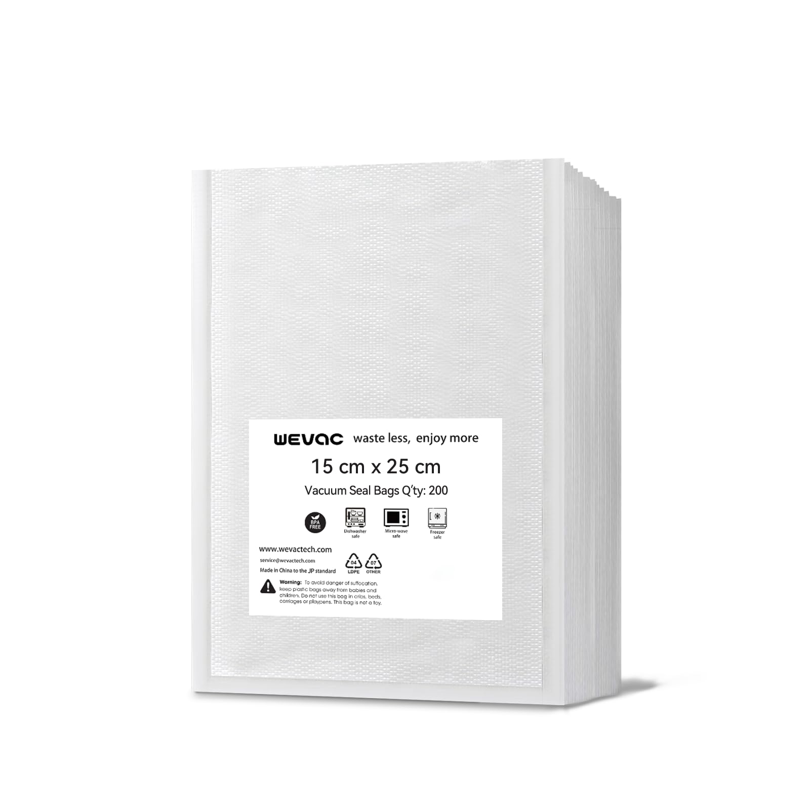 【在庫処分】Wevac 真空パック袋 15×25cm 200枚いり しんくうぱっく 真空袋 カット済み エンボス加工 脱気しやい 密閉性 野菜 お米 お魚 犬のフード 鮮度長持ち 食品保存 低温調理 真空パック機 真空シーラー 用 業務用 家庭用
