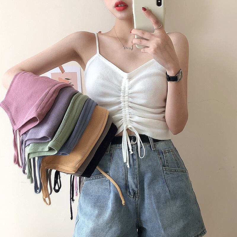 サマーギャザーレースボタンショートトップス 夏物 レースアップ 萌量不足33877354527