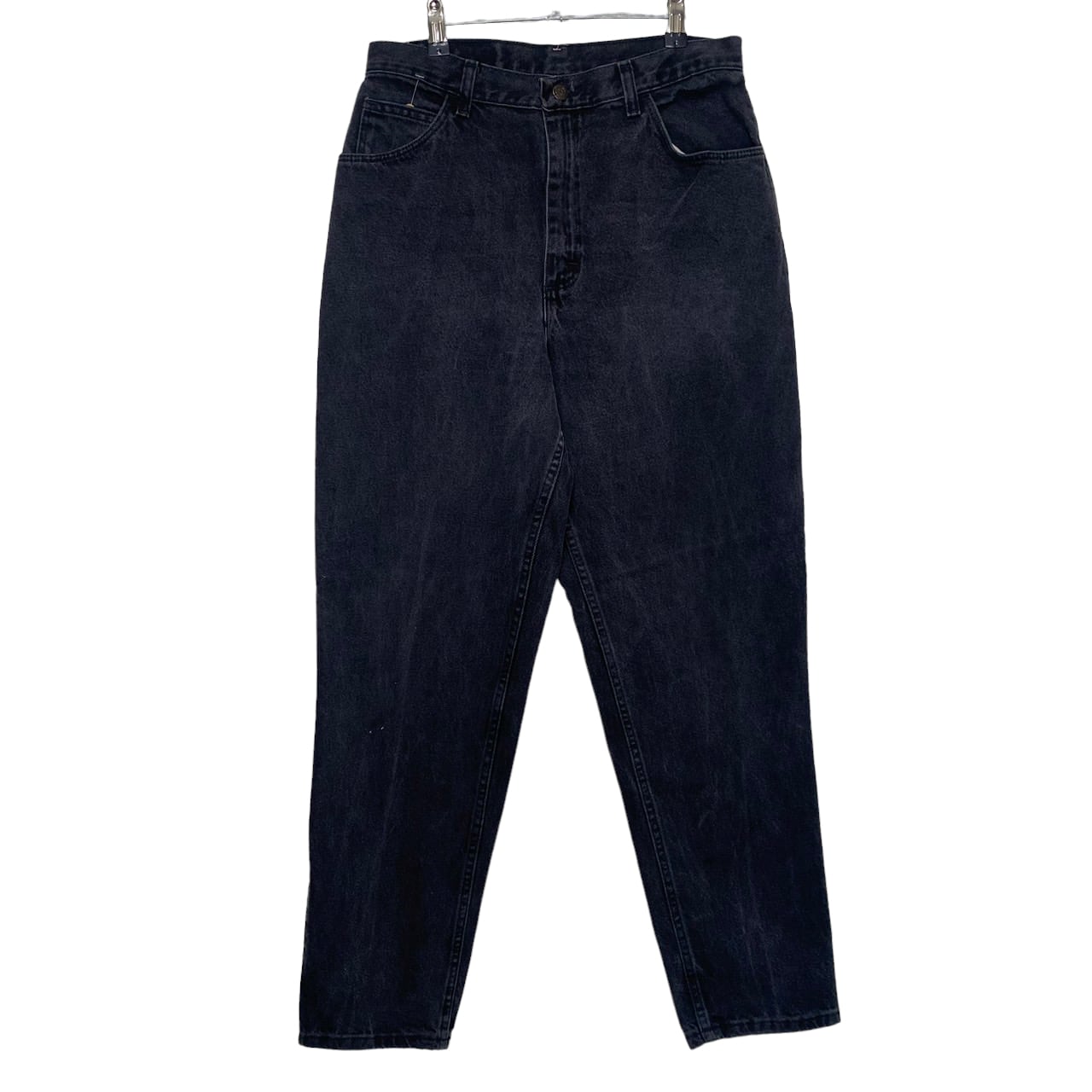 W32×L30#裾上げ済み】GITANO ブラックデニムパンツ 革パッチ | 古着屋 
