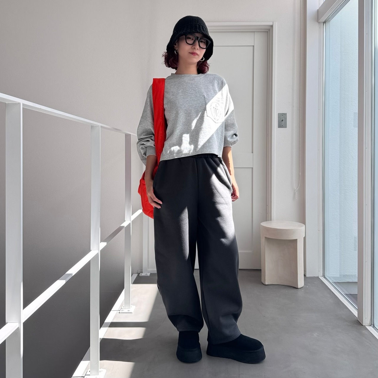 裏起毛ルーズスウェットカーブPT/チャコール