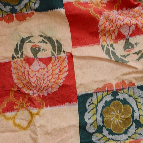 布団皮 古布 木綿 鶴 ジャパンヴィンテージ ファブリック テキスタイル | Japanese Fabric Vintage Cotton Futon Cover Old Textile Crane
