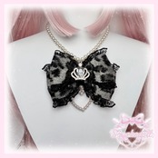 ♡【全3色】姫GAL ヒョウ柄 クリスタルビジュー＆パール フリルリボンパールネックレス brown ♡