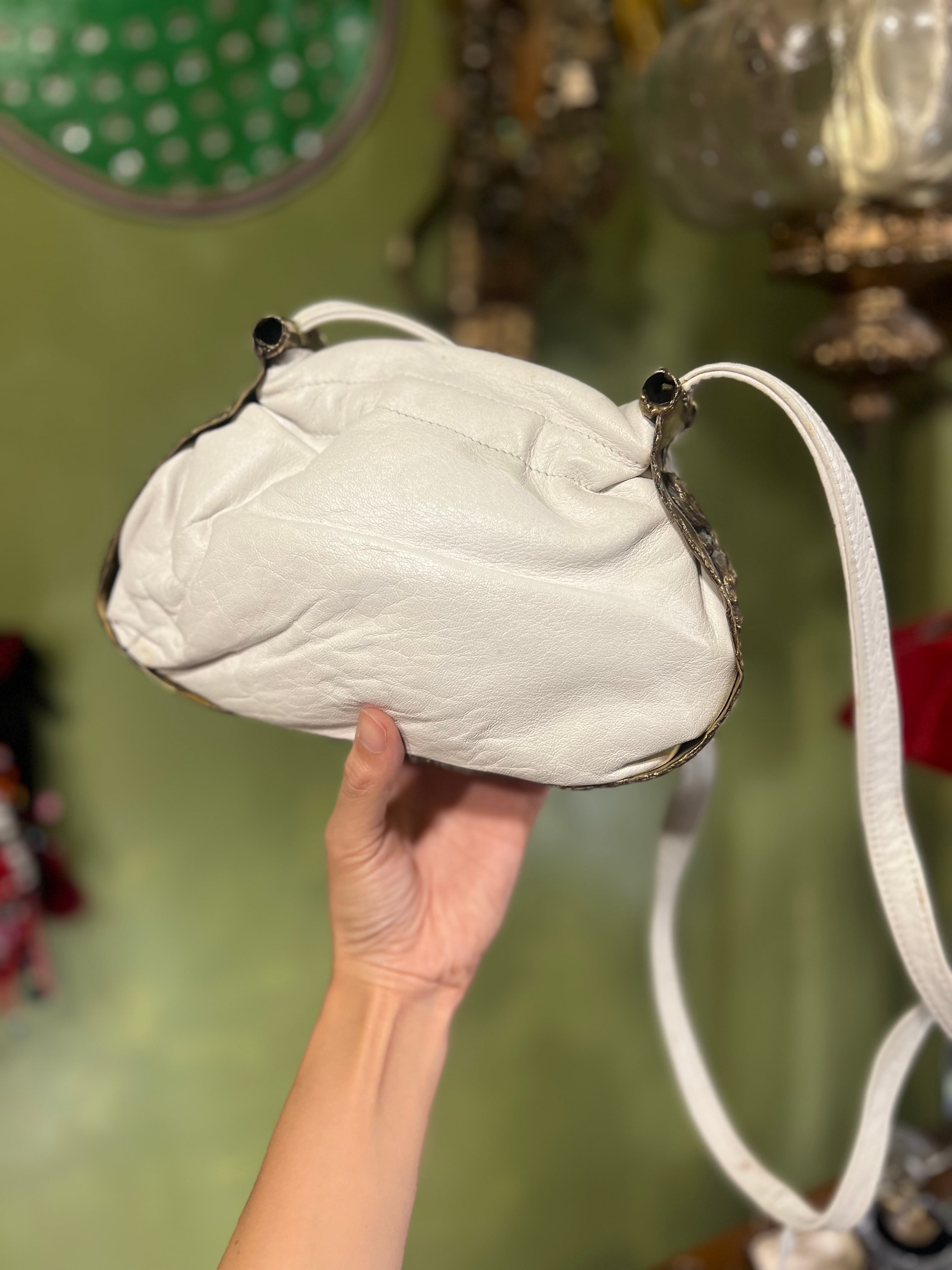 70s Mexican white leather × brass bag ( ヴィンテージ メキシカン