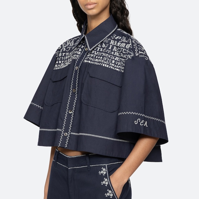 SEA NY　KIT EMBROIDERY S/SLV SHIRT　NAVY