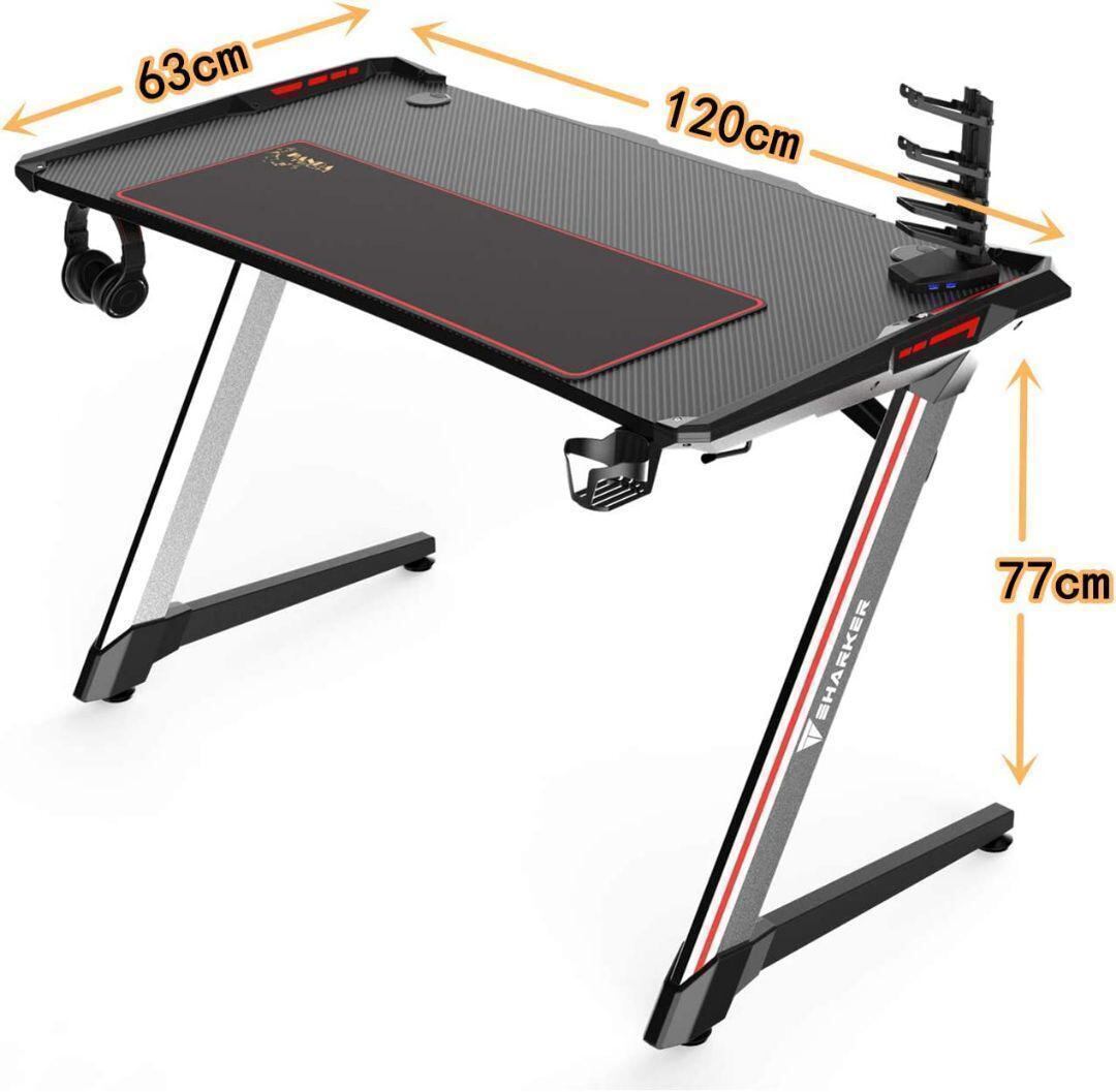 ゲーミングデスク 幅120cm奥行63cm高さ77cm RGBライティング