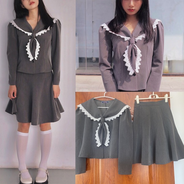 セットアップ 制服 セーラー服 グレー リボン ネクタイ ガーリー ロリータ コスプレ 衣装 ミニスカート アイドル 昭和 ブラウス スカート ボトムス トップス ワンピース Loveysmileshop セットアップ 制服 セーラー服 グレー リボン ネクタイ ガーリー ロリータ コスプレ 衣装 ミニスカート アイドル 昭和 ブラウス スカート ボトムス トップス ワンピース Loveysmileshop