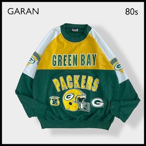 【GARAN】80s 90s USA製 NFL GREENBAY PACKERS グリーンベイ・パッカーズ アメフト アメリカンフットボール プリント スウェット トレーナー ロゴ 袖ロゴ 切替 ラグラン ヴィンテージ X-LARGE US古着