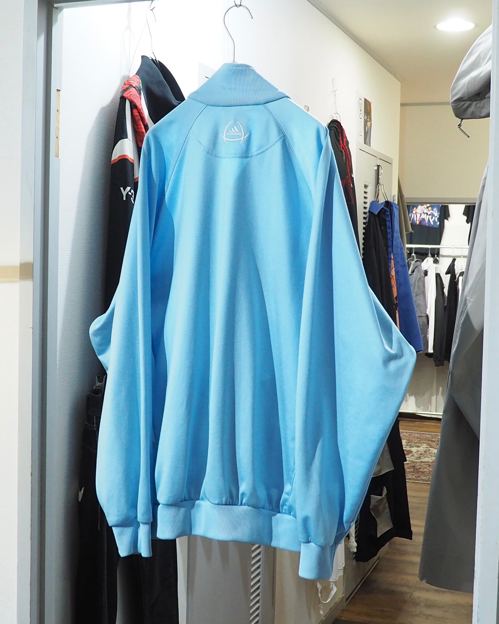 2000s ” adidas ” Shiny Light Blue × Three Line Embroidery Over silhouette Track jacket
