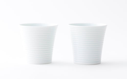 【中尾恭純】有田焼/白磁線段フリーカップ 2客セット