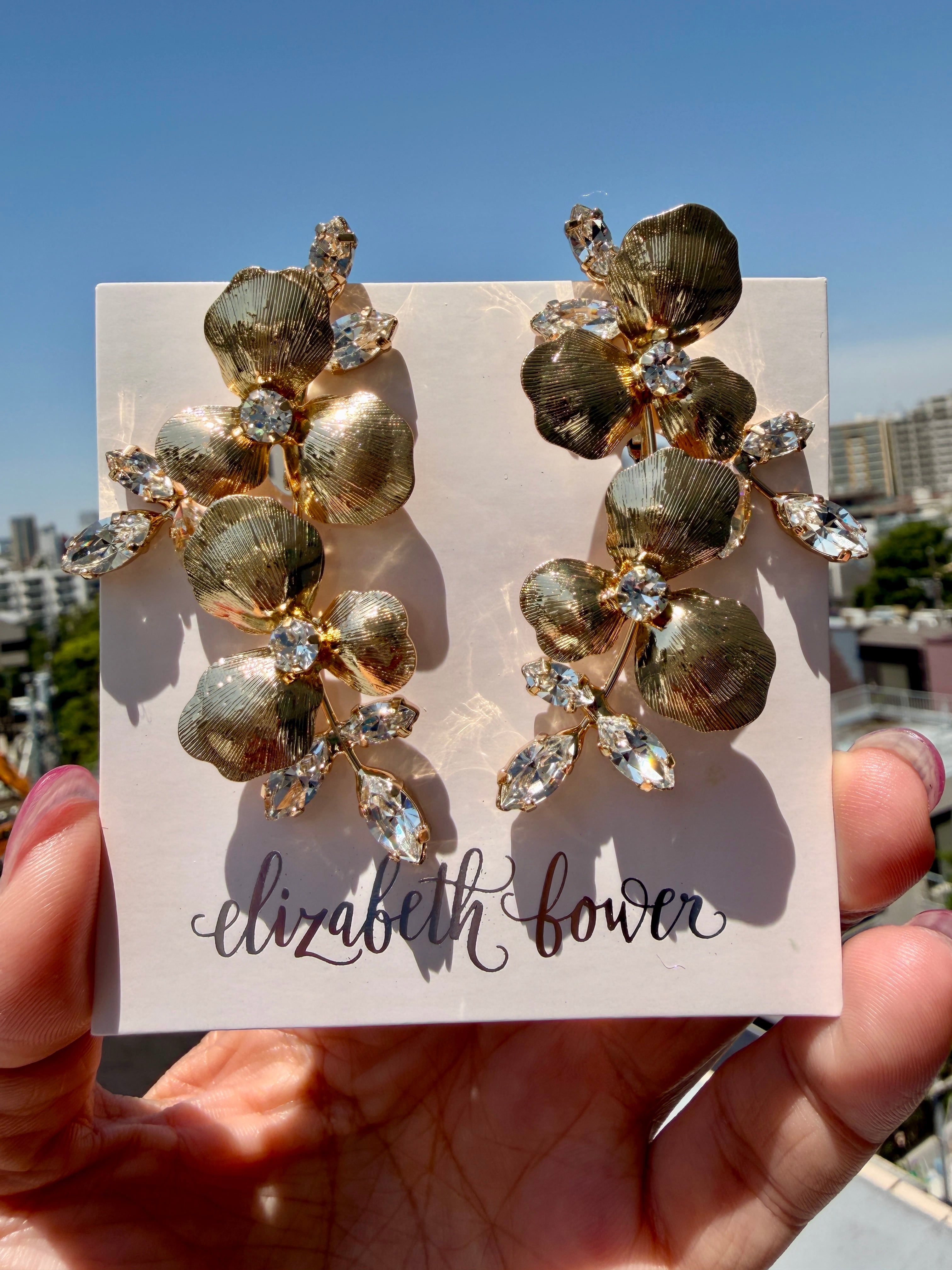 Elizabeth Bower】Orchid Crystalla Floral Chandelier ゴールド