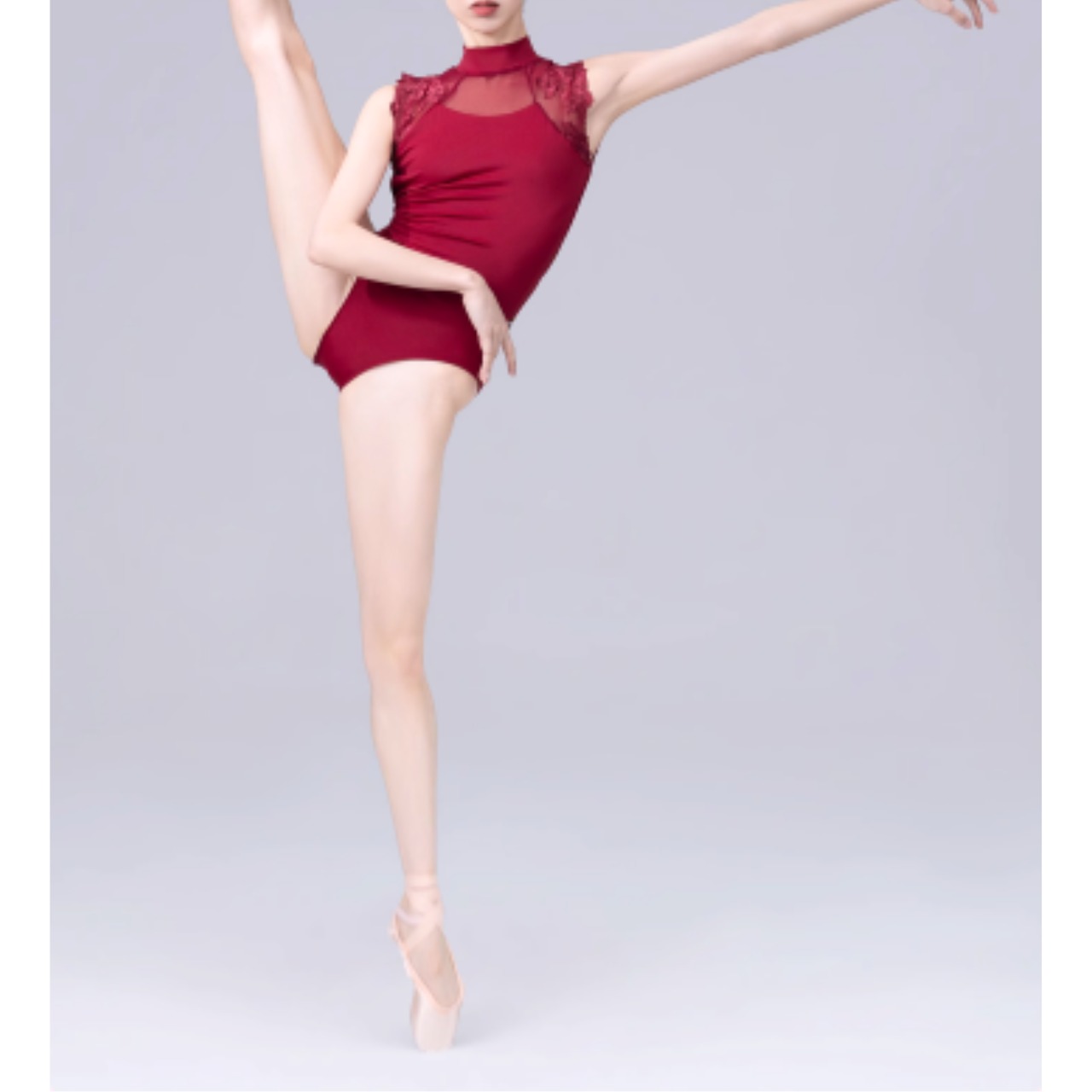 【即納】ラグラン レースレオタード ミストピンク M　L1017