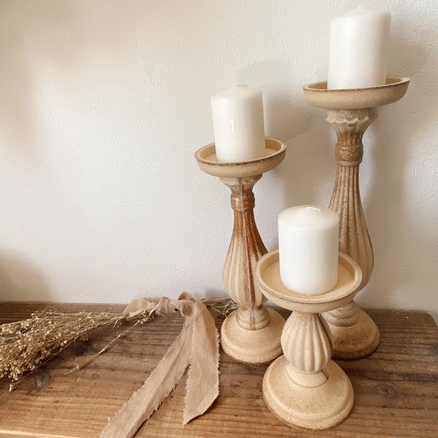 【受注】wooden antique candlestand 3set 木製アンティークキャンドルスタンド3セット