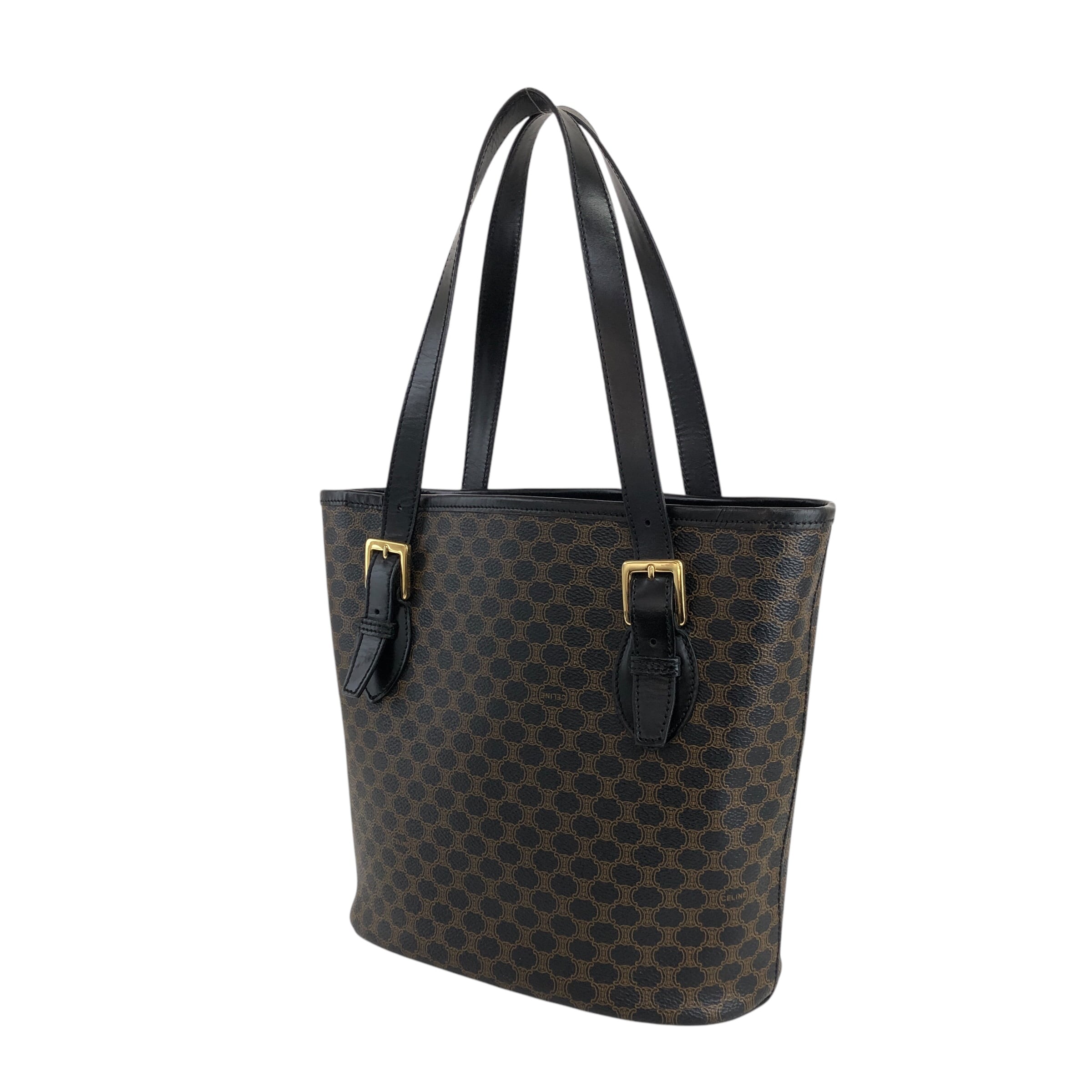 【希少】CELINE セリーヌ マカダム柄 バッグ PVC レザー 黒 オールド CELINE セリーヌ マカダム トートバッグ ブラック PVCレザー MC99