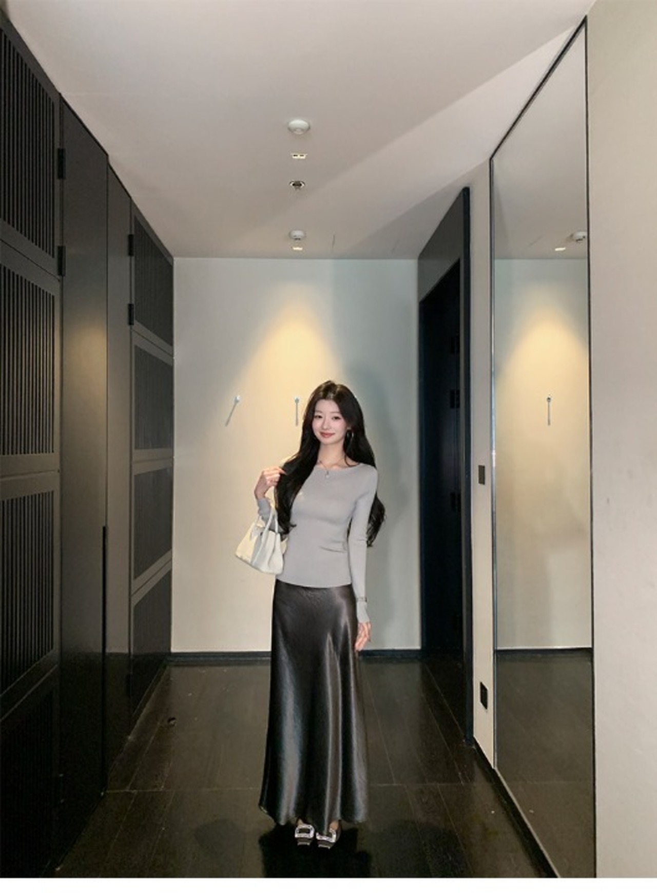 A-line draped long skirt【H00076】