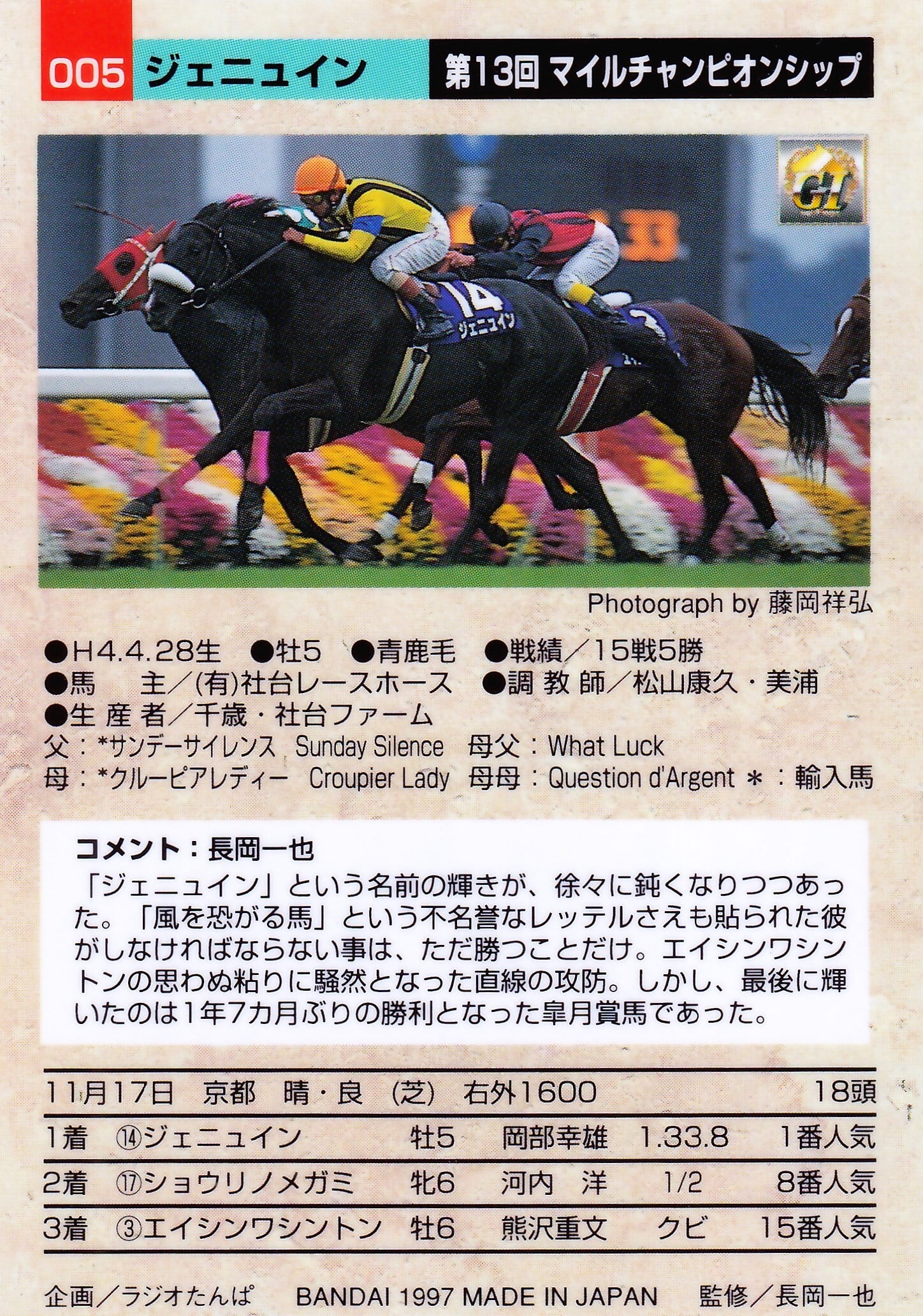 ジェニュイン：第13回 マイルチャンピオンシップ「サラブレッドカード