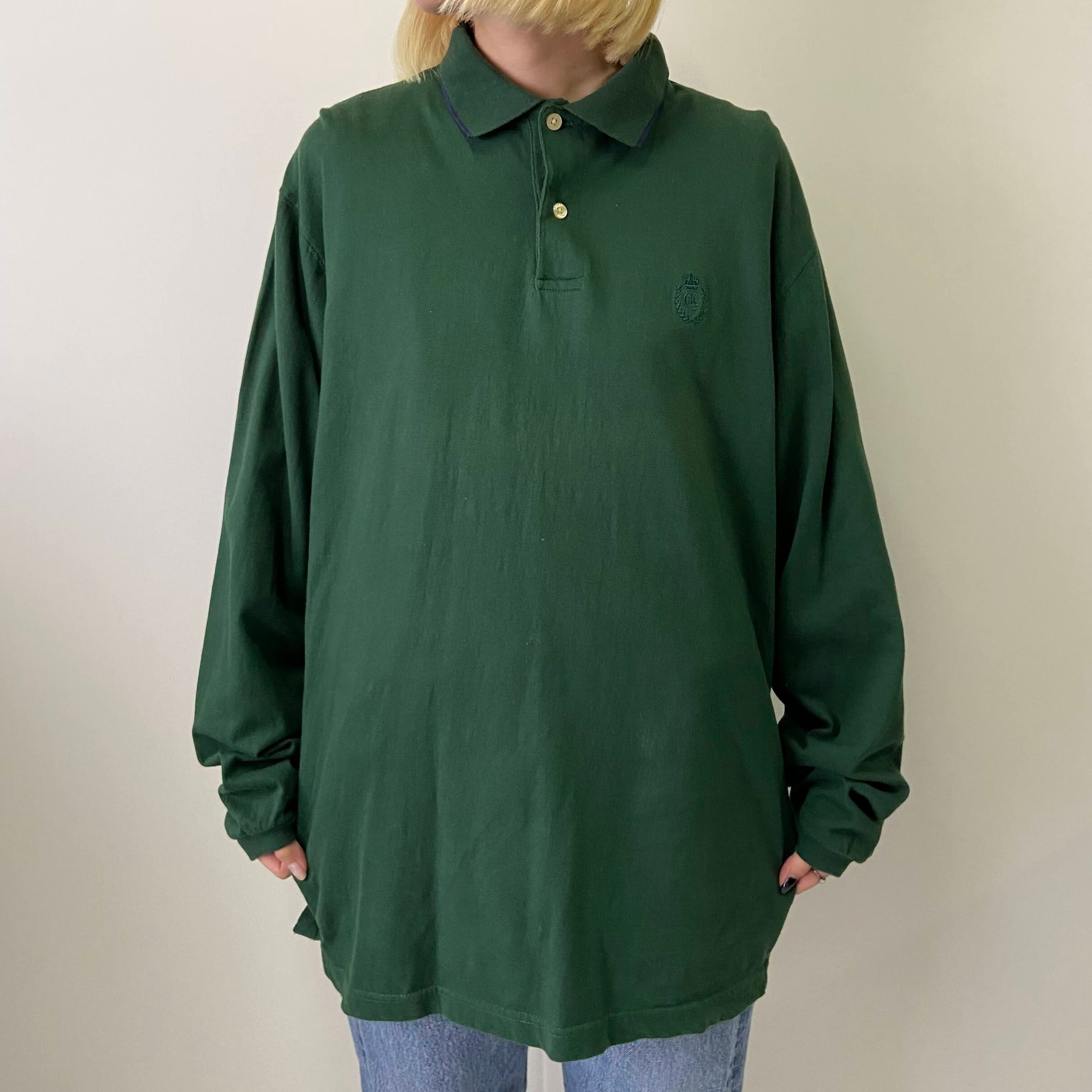 ラルフローレン 刺繍ロゴ 無地 長袖 シャツ グリーン 緑 メンズ