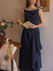 Azur Riviera Gingham Drape Dress F0771